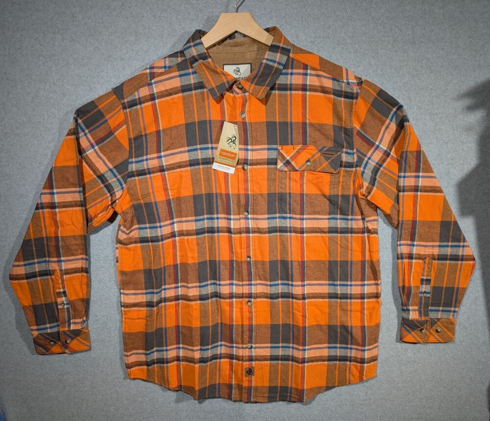 NWT Legendary Whitetails Flannel Shirt Mens XL Orange Plaid Original Buck Camp
